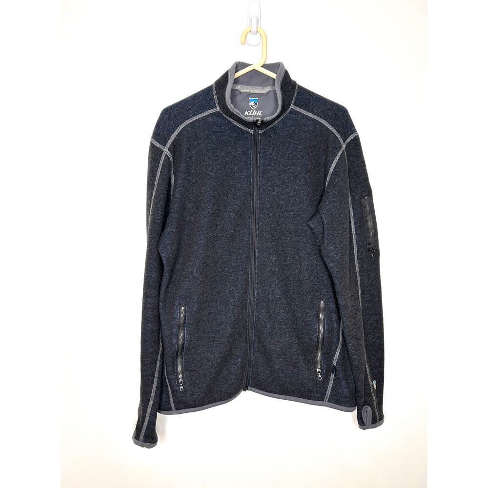 Kuhl Chianti Fleece Full Zip Jacket Men's L Navy Blue Wool Blend Outdoors Hiking
